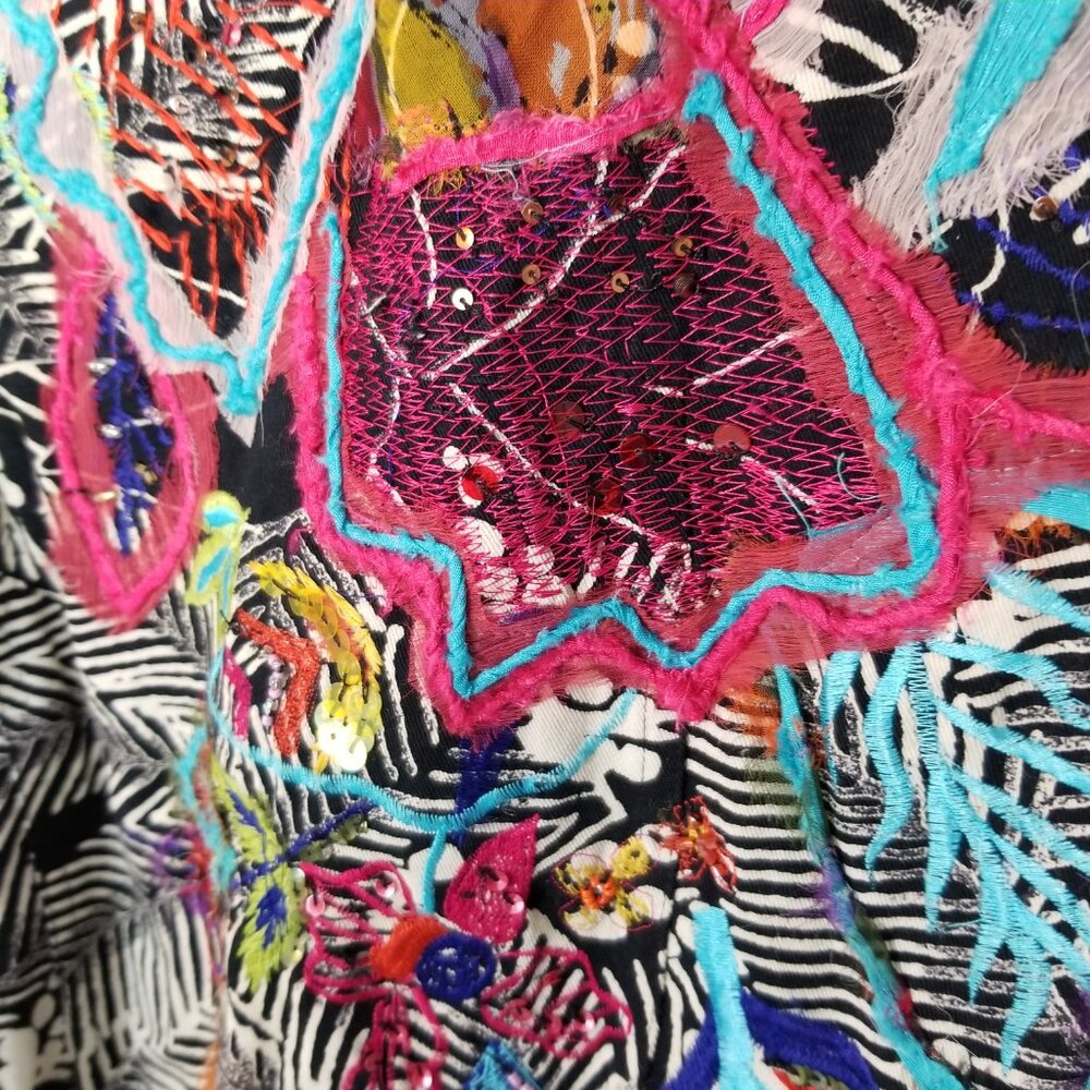 LAURA ASHLEY Ribbon Sequin Accents Leaf Design Denim Jacket Black Small ~ 4450 - Picture 5 of 8